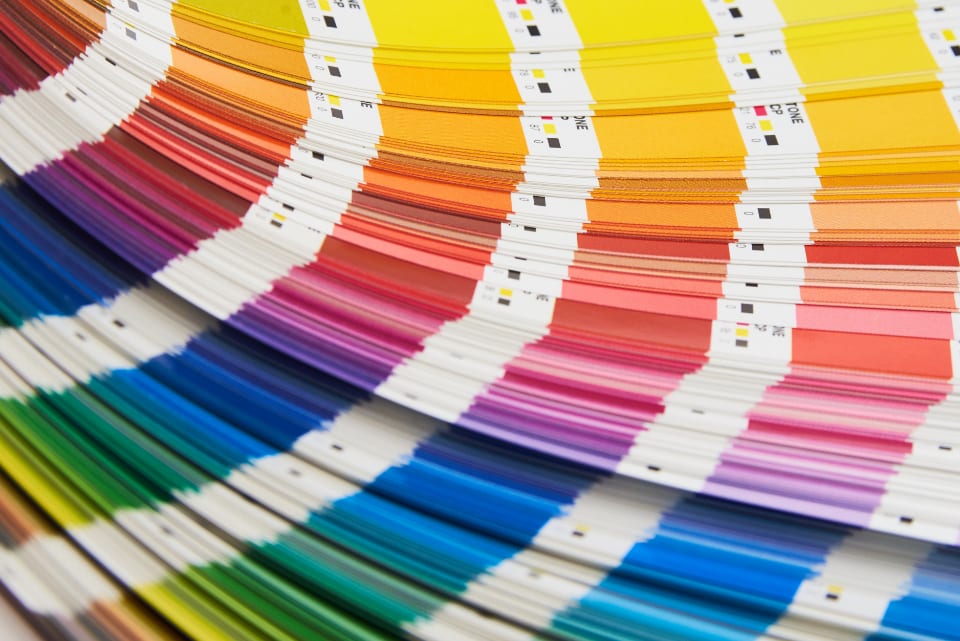 A fanned out printing colour swatch book